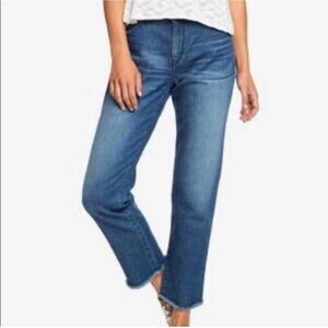Roxy NEW Straight Jeans Womens Size 26 Raw Fray Hem Whiskering Stretch